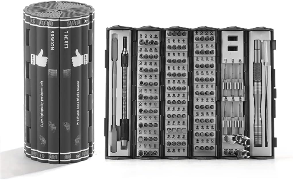 Präzisions-Schraubendreher-Set, Zylinder-Organisationskoffer, 128-teilig, S2-Stahllegierung, HRC 56, Härte-Bits, professionelles Werkzeugset, Magnetisier-Bit-Köpfe für die meisten Größen (9906)