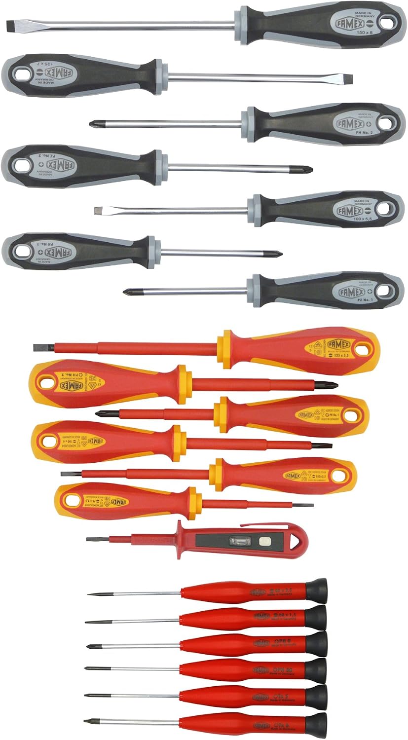 Famex Werkzeug 7748-20 Sparset Schraubendreher für Werkstatt, Elektrik, Elektronik/Feinmechanik, 20-teilig