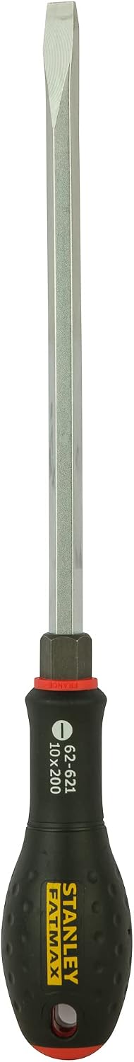 Stanley FatMax Schraubendreher mit Sechskantansatz FMHT0-62621 (Schlitz, 10 x 200mm Klingenlänge, Chrom-Vanadium-Klinge, sandgestrahlte Spitze, ergonomischer SoftGrip Handgriff mit Aufhängeauge)