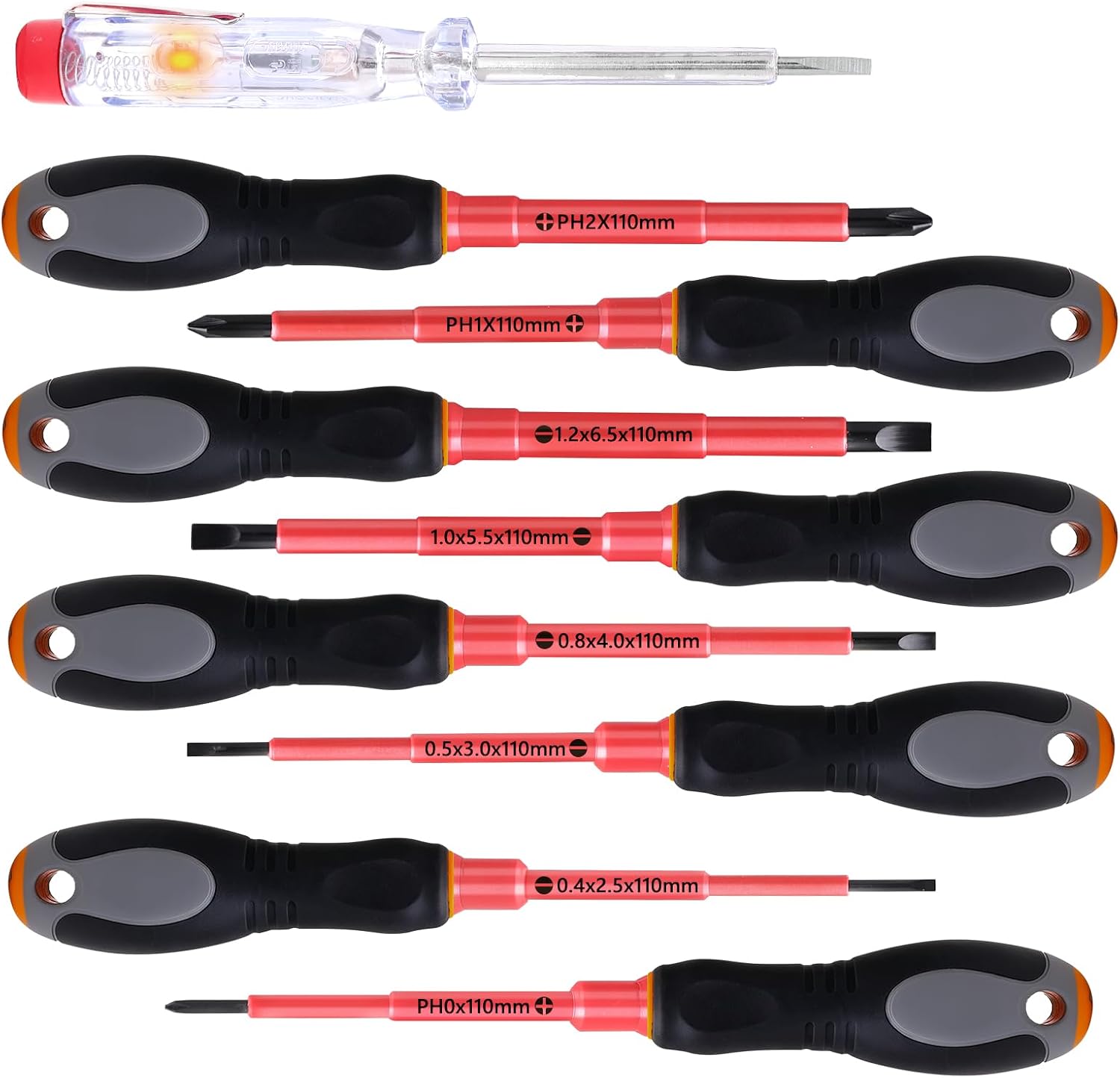 Schraubendreher Set Elektriker – 10-teiliges Schraubenzieher Set mit Spannungsprüfer, magnetischen Bits, VDE-zertifiziert nach IEC 60900, für professionelle Elektroarbeiten und den Hausgebrauch