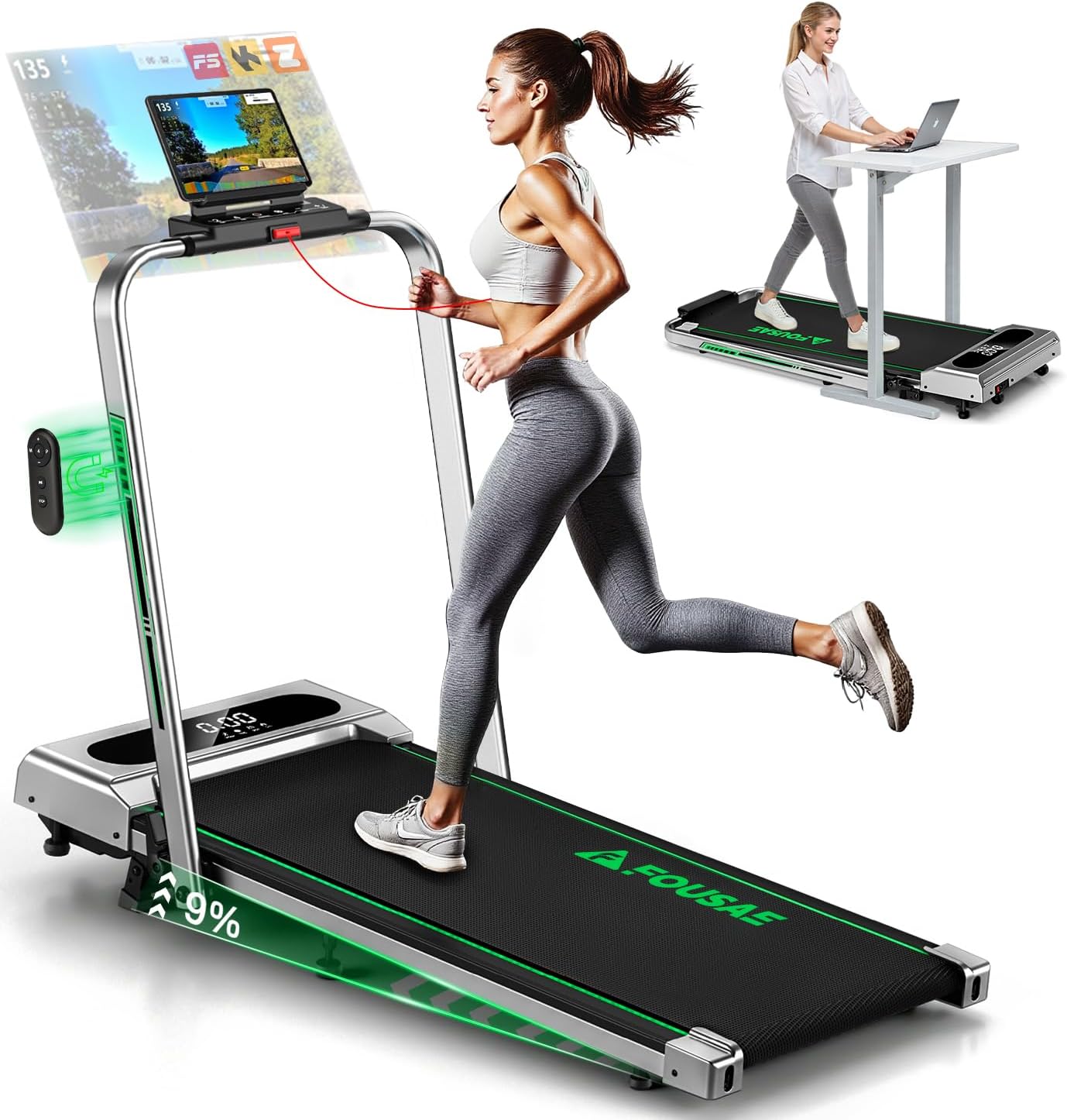 Laufband für Zuhause, 5 in 1 Walking Pad, 12km/h Klappbar Laufband mit 10% Steigung, 2.75HP bürstenlosem Motor Walking Machine mit LED-Anzeige, App-Kompatibilität, 12 Programmen, Doppeloperation