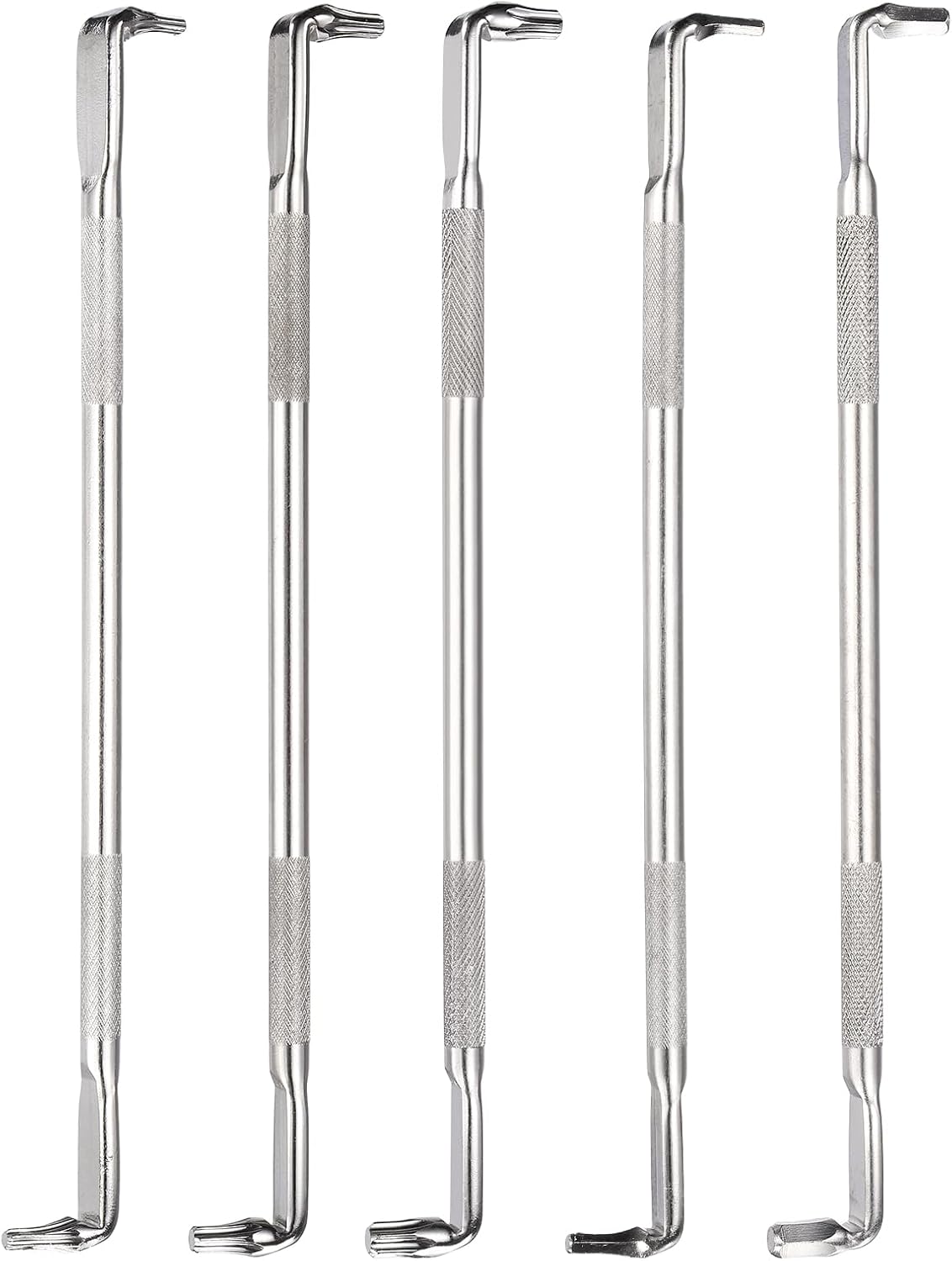 QUARKZMAN 5 Stück Winkel-Schraubendreher-Set H2.5/H3 H4/H5 T10/T15 T20/T25 T27/T30 Rechtwinklig 90 Grad Schraubendreher Doppelendig Z-Form Handwerkzeug Für Reparatur Silber
