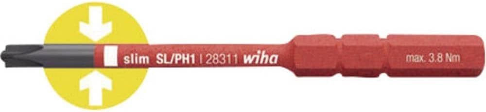 Wiha 2831142 Bit slimBit electric PlusMinus/Pozidriv -34590 SL/PZ2 x 75 mm für tiefliegende Schrauben, Allrounder für Elektriker