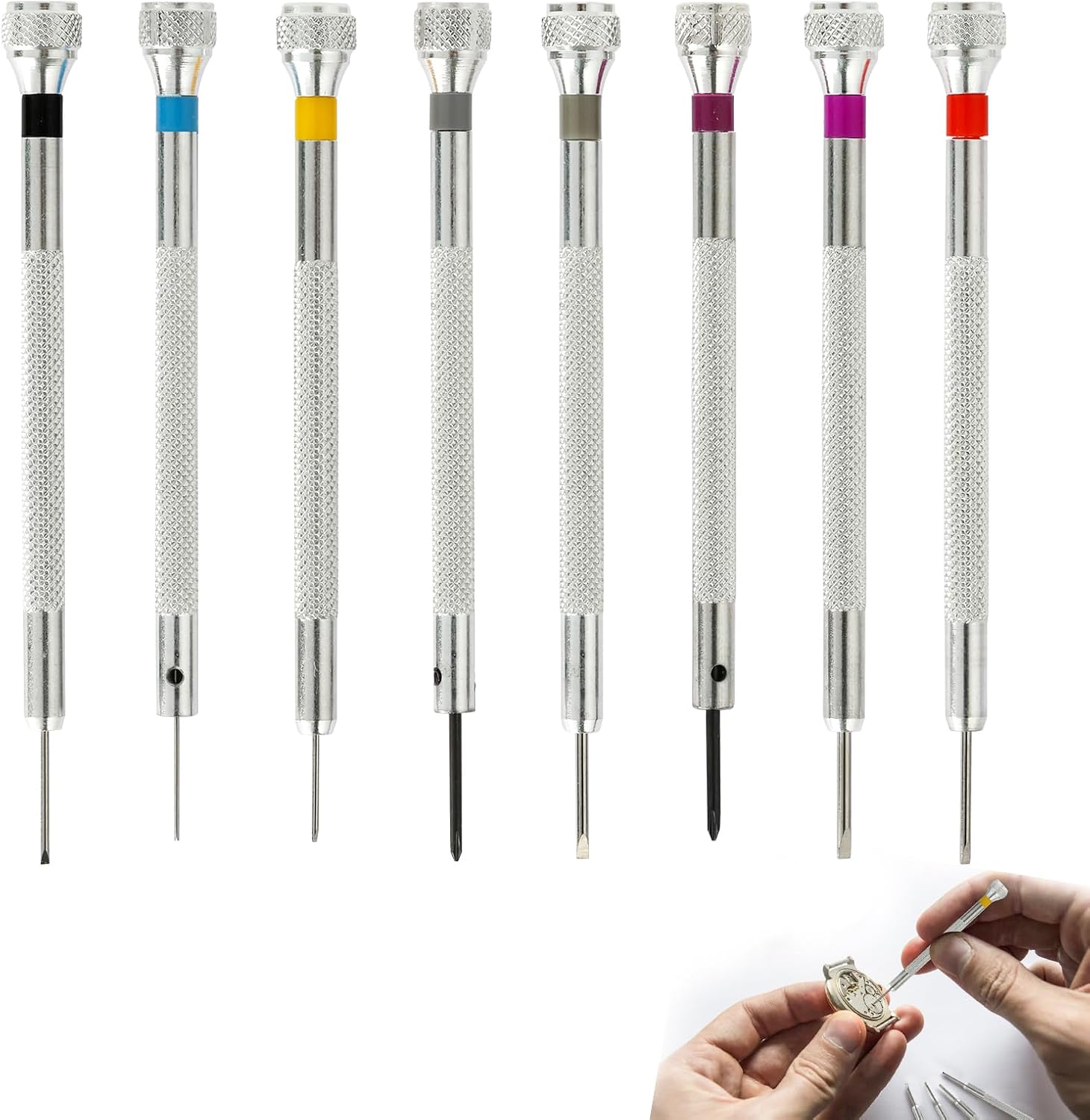 8 Stück Präzisions Schraubendreher, Juwelier Set, Juwelier Schraubendreher für Uhren Reparatur, Brillen Reparatur - Mikro 0,6/0,8/1,0/1,2/1,4/1,6 mm,uhrmacherwerkzeug set profi,uhrmacher werkzeug