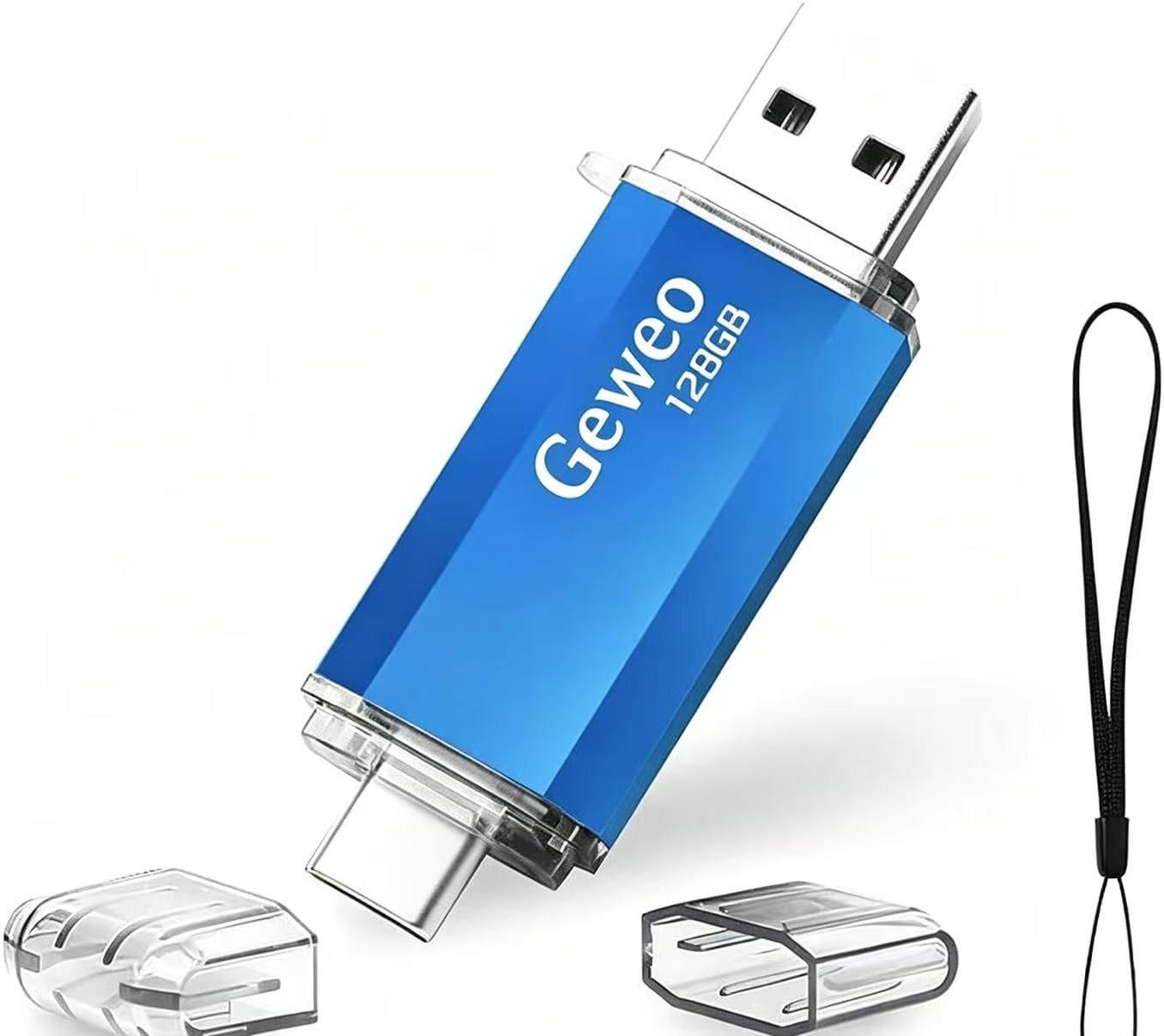 Type C USB Stick 128gb, 2 in 1 USB C Speicherstick 128 GB Tragbar USB 2.0 Pen Drive 128gb Für MacBook Pro, Android Handy, Pad, Laptop UND Computer (Blau)