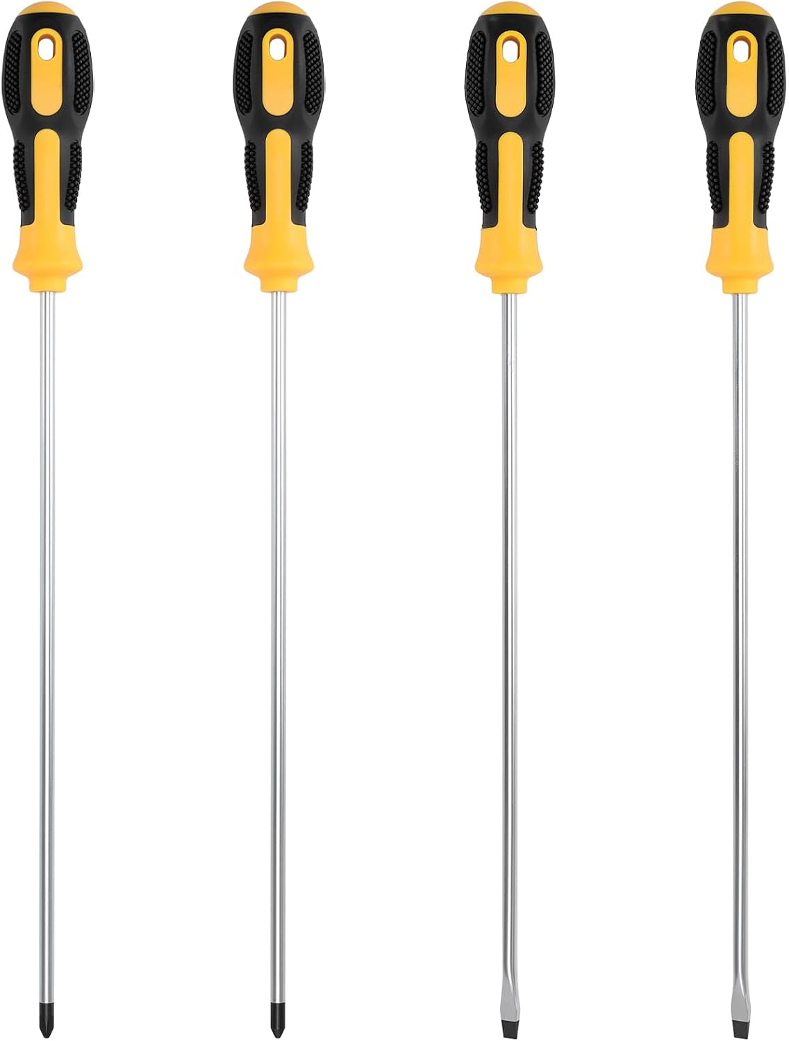 4 Stück Schraubendreher Lang Set, 41,5 cm Schwarz Gelber Griff Schraubendreher, 2 Flachschraubendreher Lang, 2 Kreuzschraubendreher Lang,Kohlenstoffstahl, für Professionelle Reparaturen