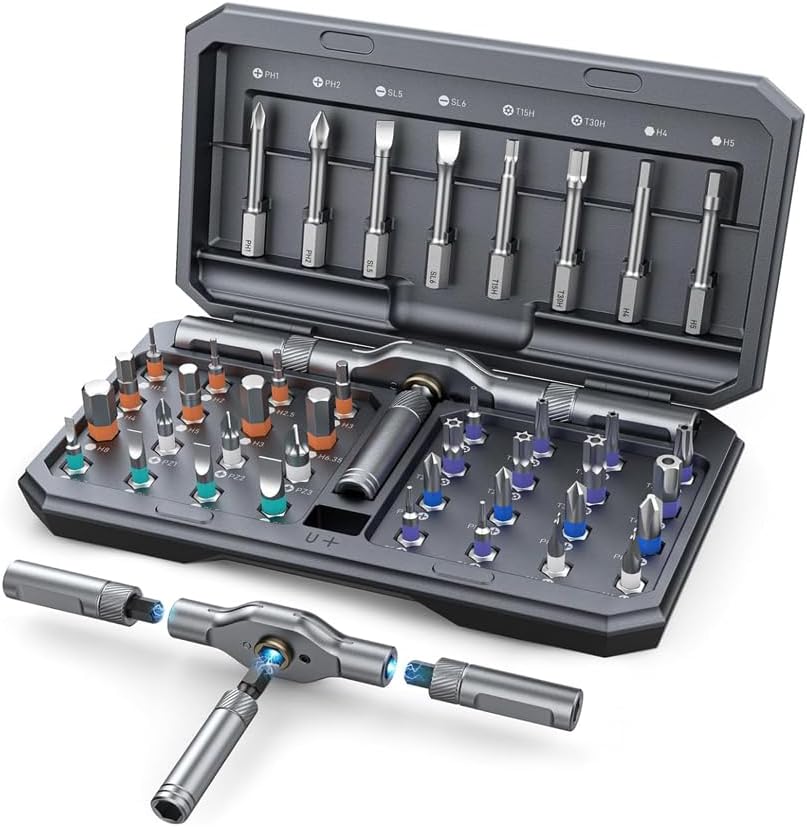 Ratschen-Schraubendreher-Set, 24-in-1-Multi-Bit-Ratschenschlüssel-Schraubendreher-Set für Computer, Brillen, Fahrräder, Uhren, Ring-Türklingel, Möbel und Heimwerker (24-in-1)