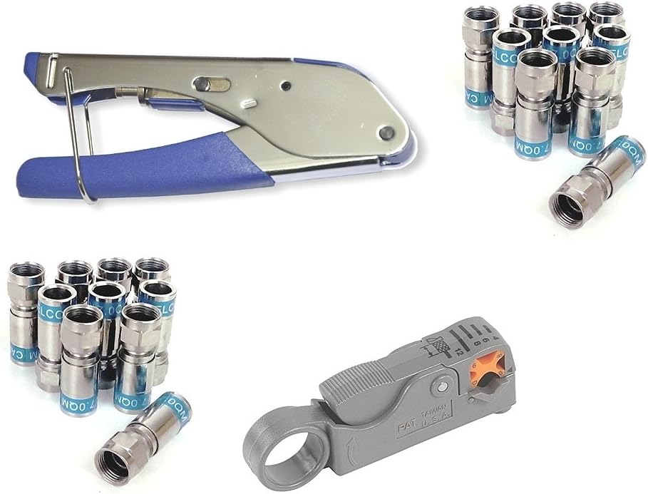 Cabelcon Set Bestehend aus Kompressionszange Pocket Tool + Cable Stripper + 20 Stück Kompressions-F-Stecker (20 Stk CX3 7.0 QM + Rotary Stripper)