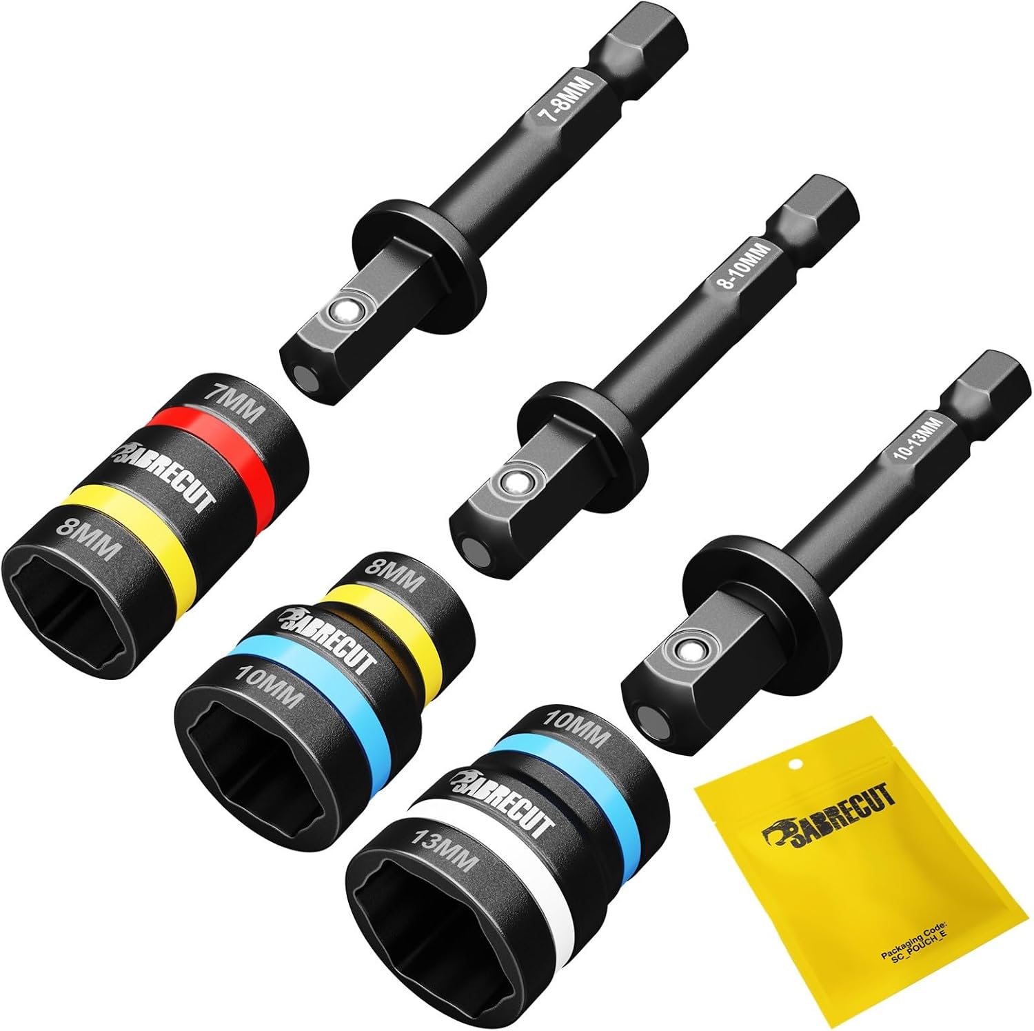 3 x SabreCut SCDINK1 Dual-Size-Magnet-Umkehr-2-in-1-Steckschlüssel leicht zu reinigender Schlagfestigkeit und Sechskantmutter (GröÃŸen: 7mm/8mm 8mm/10mm 10mm/13mm) für Bohrmaschinen Schlagschrauber
