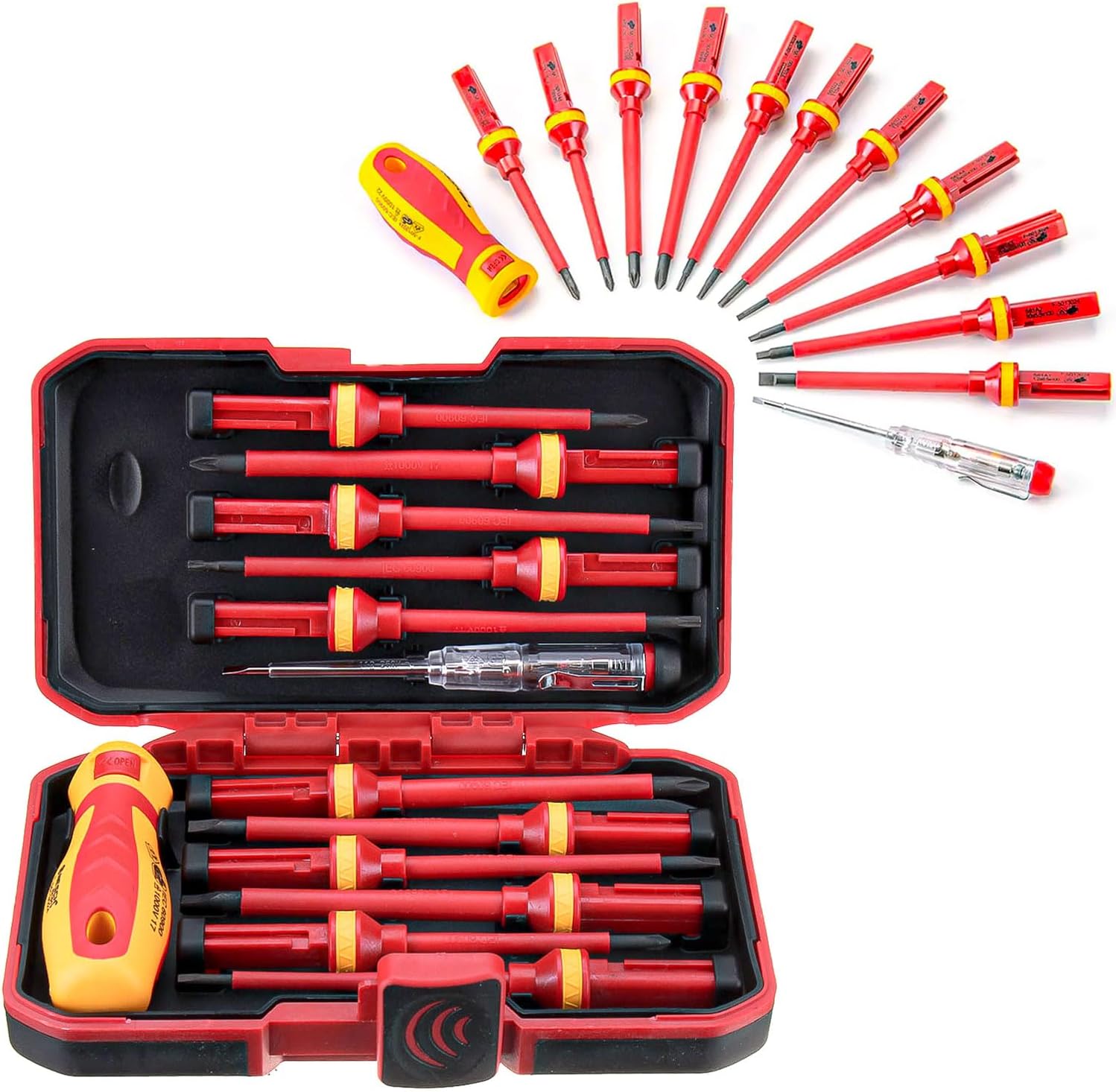 13 Stück Isolierte VDE Schraubendreher Set Elektriker, Screwdriver Set Mit Spannungsprüfer für Spannungen bis 1000V, Steckbar Magnetisch Schlitz Torx Screwdriver Durable Hand Werkzeuge