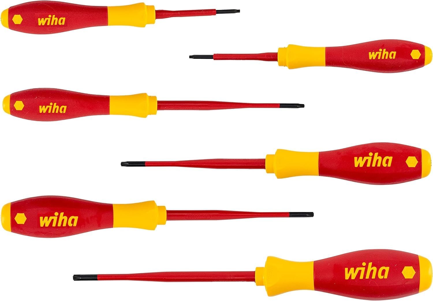Wiha Schraubendreher Set SoftFinish® electric slimFix (38362), 6 tlg., Schraubenzieher Satz VDE für Elektriker, für tiefliegende Schrauben, Schlitz/ Phillips/ Pozidriv PlusMinus (SL/PZ)