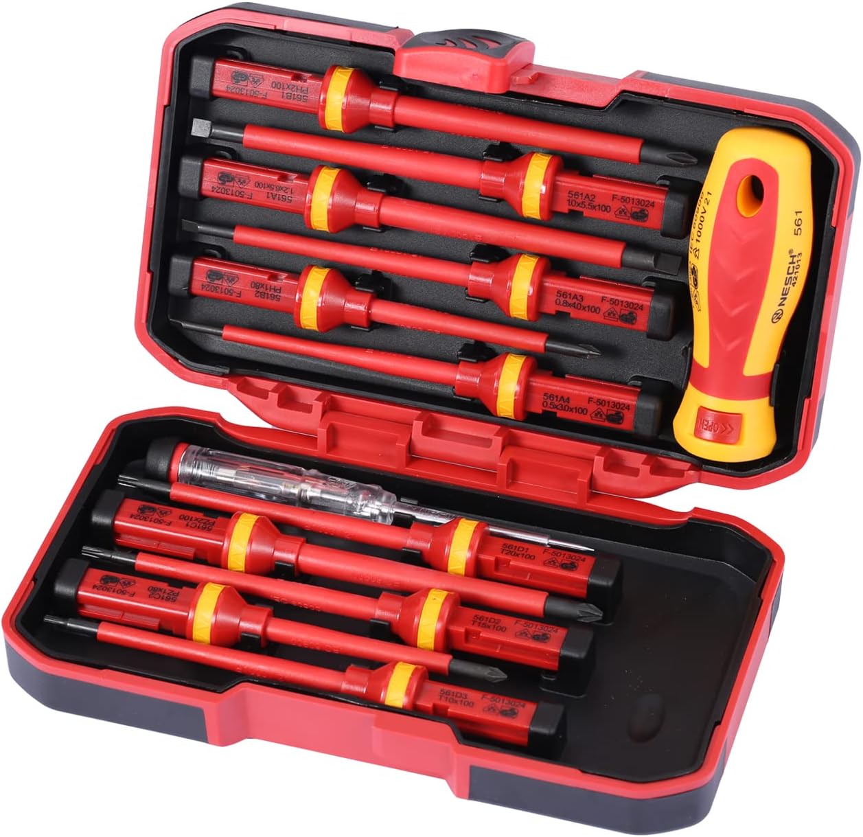 Geevorks 13 tlg Isolierter Schraubendreher Schraubenzieher Satz inkl.Spannungsprüfer, TPR-Griff, Schlitz & PH & PZ & T Set