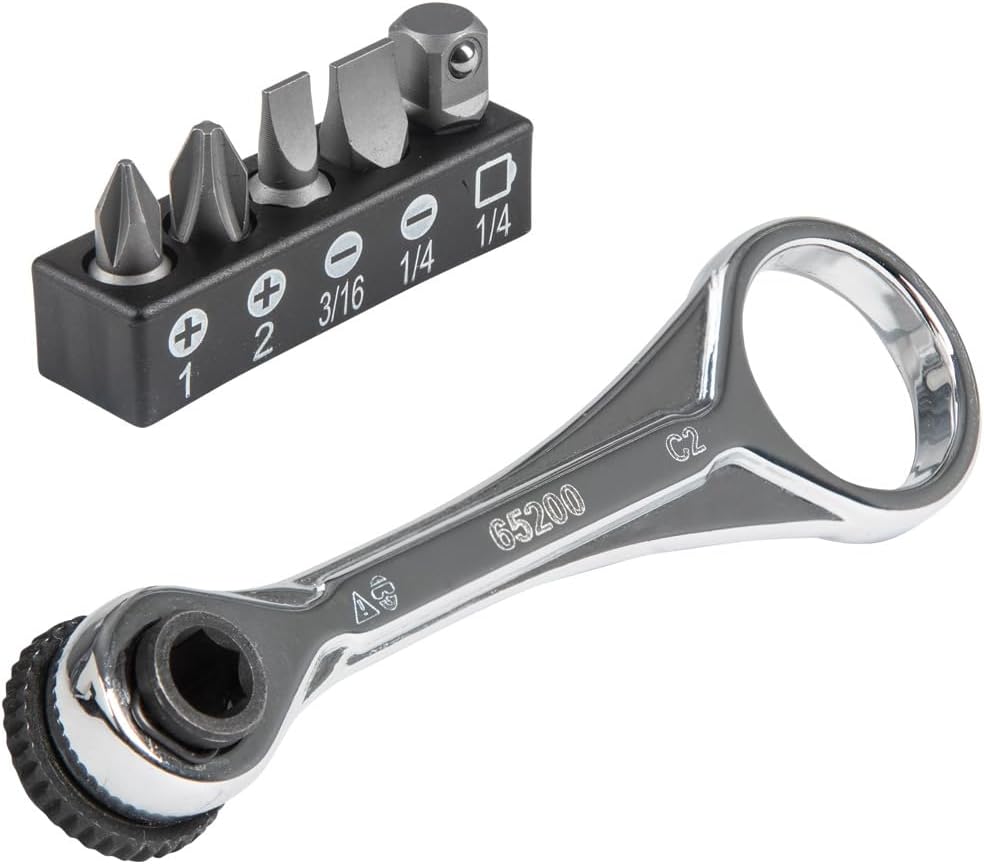 KLEIN TOOLS 65200 | Mini-Ratschenset 5-teilig | Schlankes Profil für enge Arbeitsbereiche | 1/4" und 5/16" Sechskantantrieb | Inklusive Schraubbits und Adapter | Ideal für Elektriker und Feinmontage