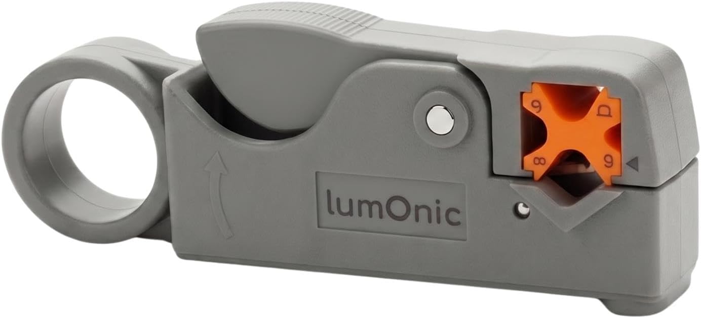 Lumonic Koax-Abisolierwerkzeug mit 2 Stufen für Kompressionsstecker - Für RG58, RG59, RG6, F-Stecker, BNC und Kompressionsstecker, Zwei Klingen in einem Arbeitsgang, Metallklingen, Serienmontage