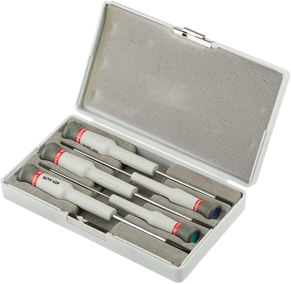 FACOM Schraubendreher Micro-Tech Schlitz und Pozidrive, im Kasten, 5-teilig, 1 Stück, AEF.J5