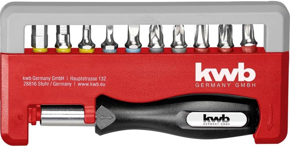 kwb Handy Bit-Box – 12-tlg. inkl. Bit-Halter und Handgriff Schraubendreher - Set, universal