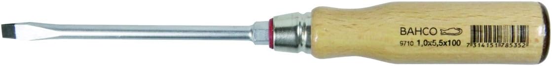 Bahco 9710-5.5-100 Schraubendreher mit Holzgriff für Schlitzschrauben, 5,5 mm/200 mm