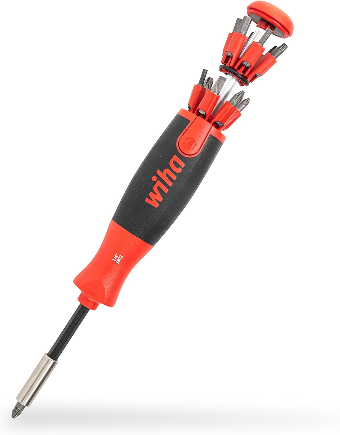 Wiha Schraubendreher mit Bit Magazin LiftUp 25 magnetisch gemischt mit 12 Bits, 1/4" (3803), Bits im Griff, langlebig, universell, Bitsatz, Bithalter, platzsparend, kompakt, stabil
