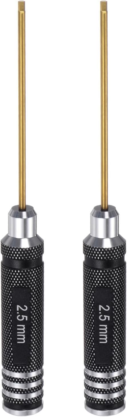 QUARKZMAN 2 Stück Sechskant Schraubendreher Set, 0.9mm Metall-Titan Sechskantschlüssel Schraubenzieher Werkzeug Gold für RC Modelle Auto Helikopter Boot Reparatur, Schwarz-Silber Griff