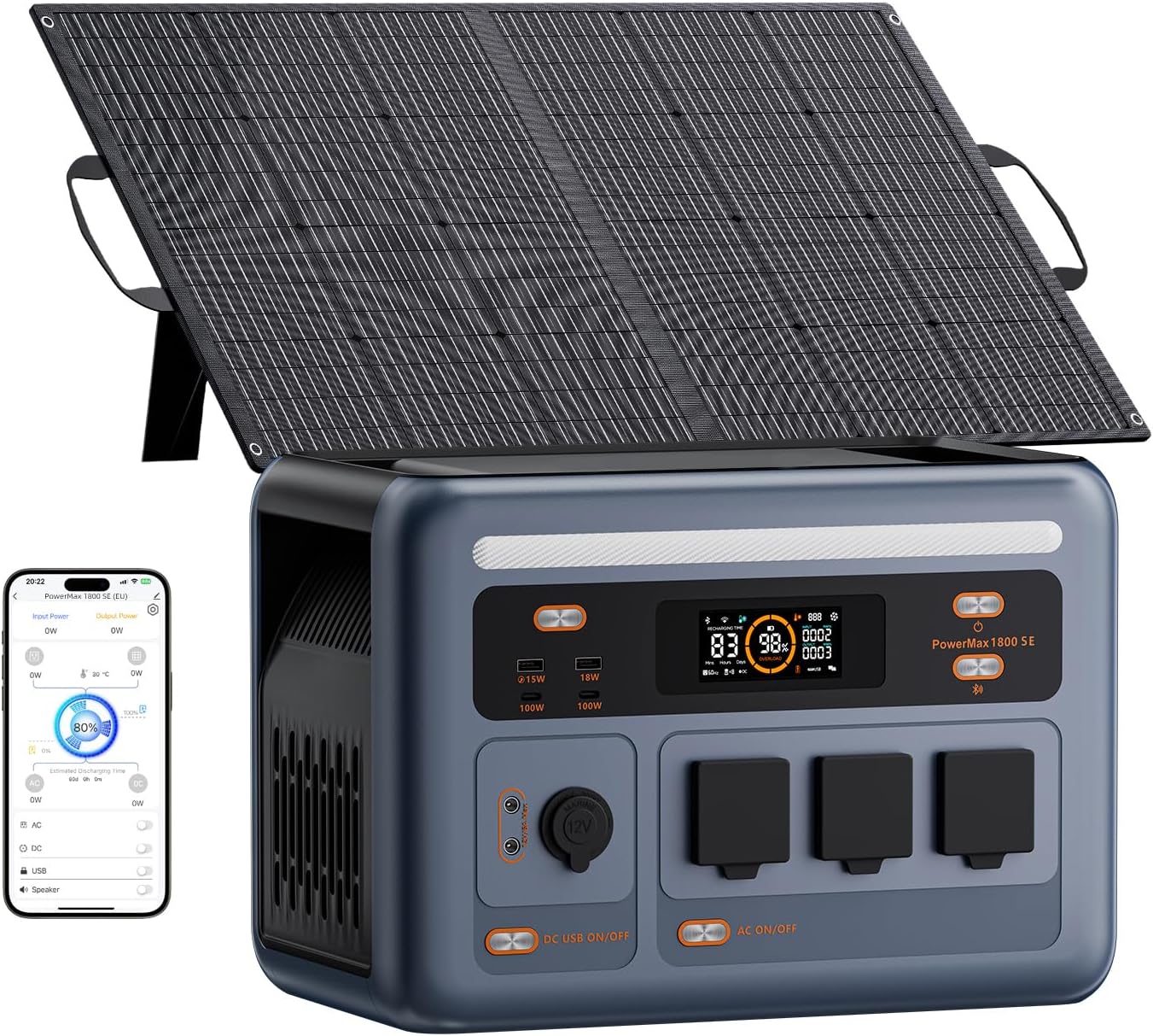 OSCAL PowerMax 1800SE Tragbare Powerstation mit 100W Solarpanel
