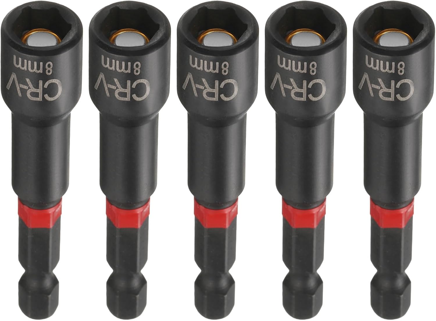 QUARKZMAN 5 Stück 13mm 6-Punkt Steckschlüssel Stecknuss mit 1/4" Sechskantschaft, 150mm Lang Metrischer Magnetisch Bohrerspitze Schwarz Phosphatiert CR-V Stahl für Schraubendreher