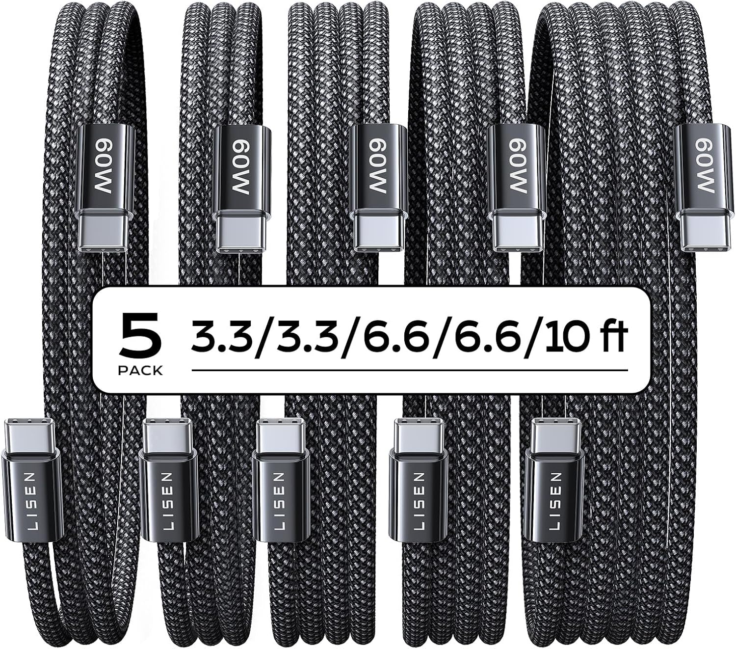 LISEN 60W USB C Kabel, [4er Pack, 0,5M 1M 1M 2M] USB C auf USB C Kabel Set