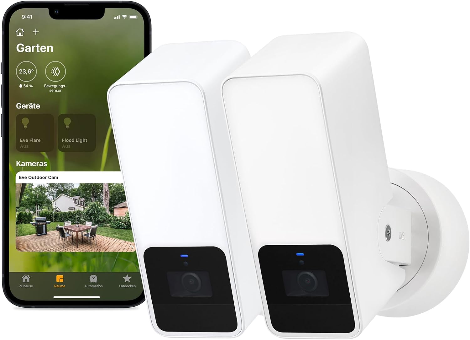 Eve Outdoor Cam weiß (Apple Home) 2er-Pack – Smarte Außenkamera