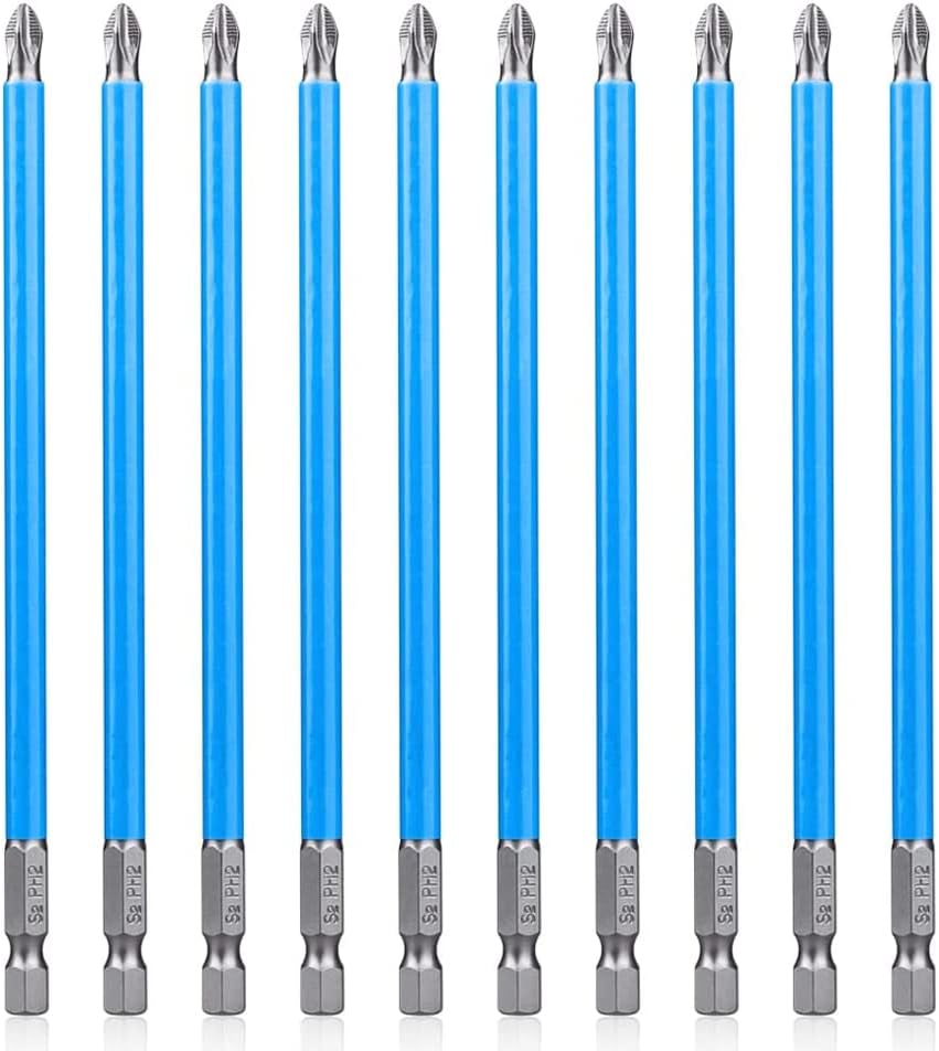 Mesee 10 Stück 1/4" Hex Phillips Schraubendreher Bits, PH2 Magnetischer Anti Rutsch Bohrer, Lange Sechskant-Kreuzschlitz Screwdriver Bit Set für Manuelle Elektrische Schraubendreher-150MM