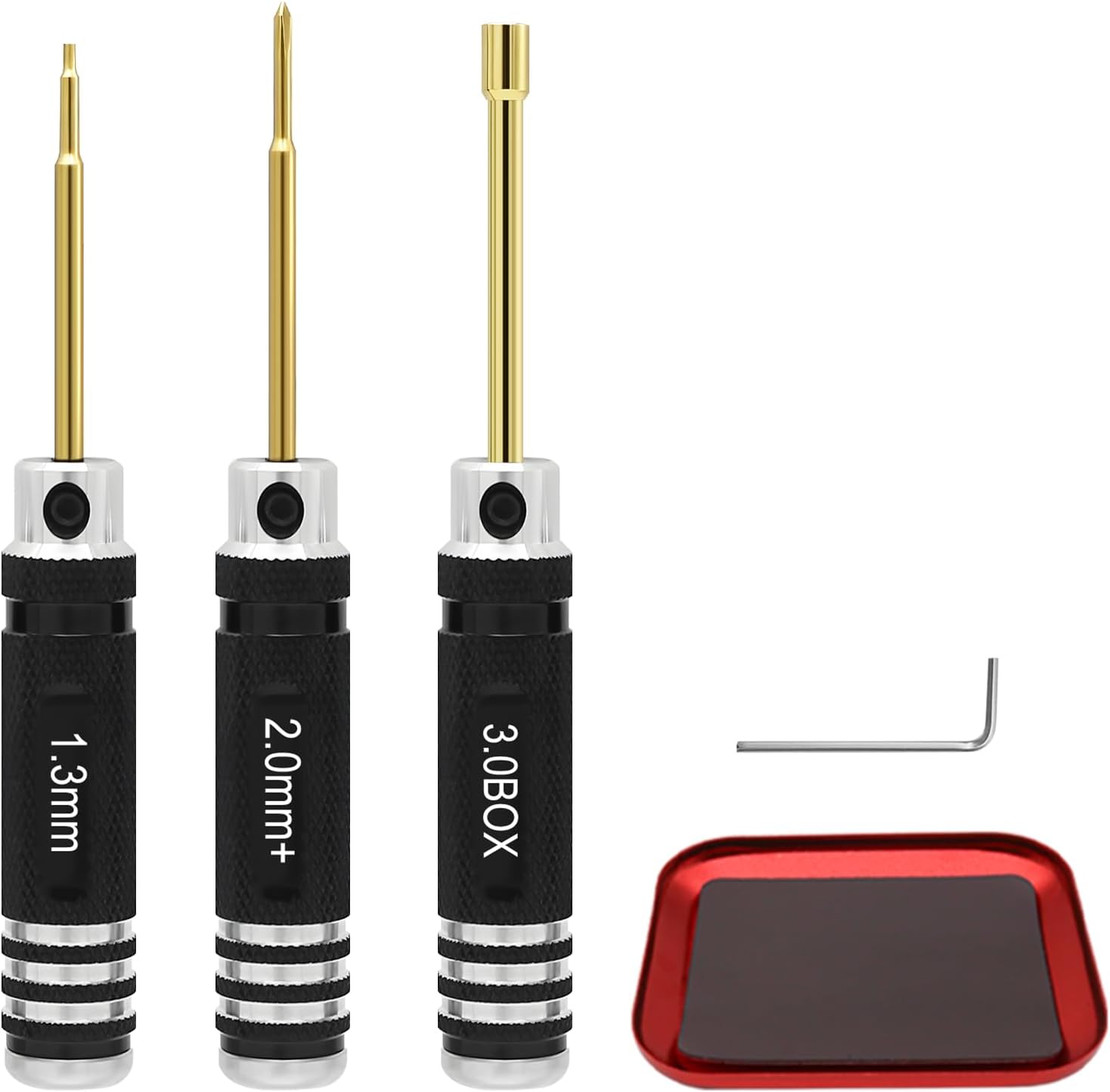 RC Werkzeugset Mini Schraubendreher – 1,3mm Innensechskantschraubendreher 2,0mm Kreuzschlitzschraubendreher 3,0mm Innensechskant-Steckschlüssel Magnetablage für Axial SCX30 1/30 RC Crawler
