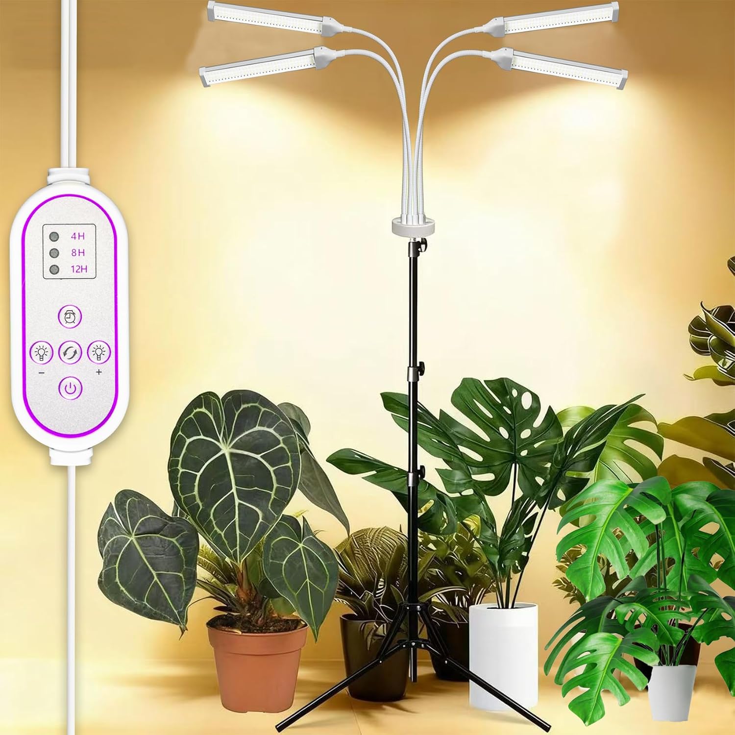 Pflanzenlampen LED Vollspektrum, Pflanzenleuchte Pflanzenlicht mit Ständer Pflanzen LED Wachstumslampe für Pflanzen mit Zeitschaltuhr 3 Farbmodi 10 Lichtstärken (Stand-3)
