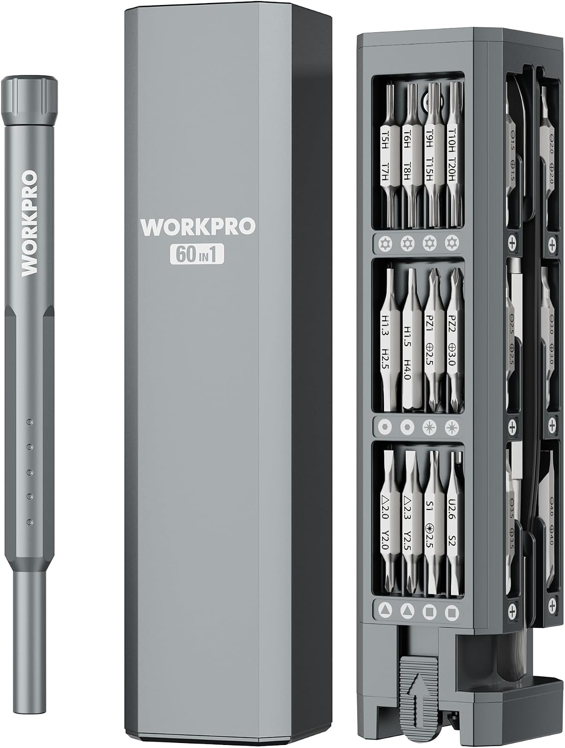 WORKPRO 60-in-1 Feinmechaniker Schraubendreher Set, Präzisionsschraubendreher-Set, mit Cr-V Bits, Einhandbedienung, mit Magnetischer Aufbewahrungsbox, für Präzise Reparaturen