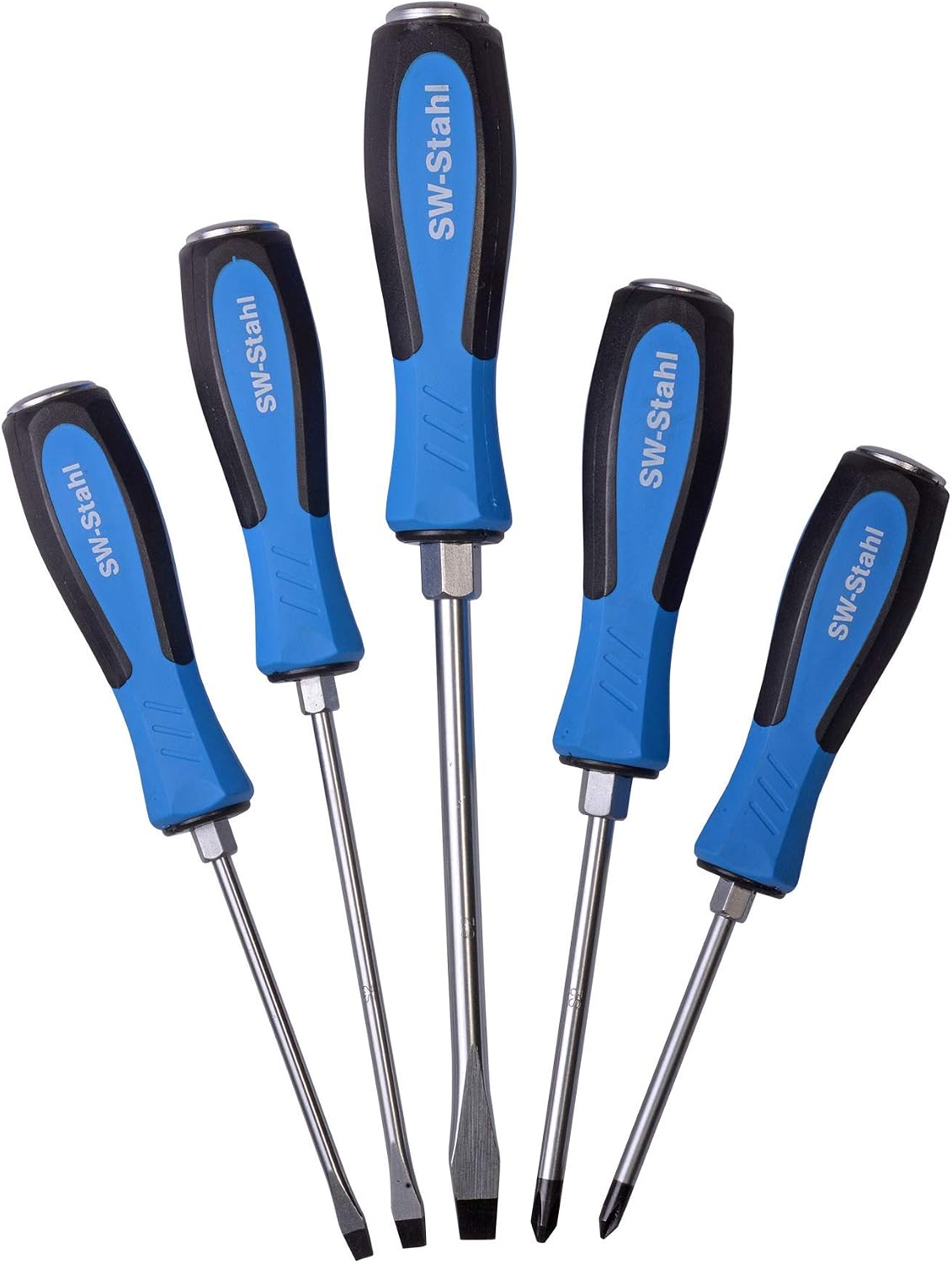 SW-Stahl 31816L Schraubendrehersatz 5 teilig, Schlagkappe, Schlitz 4,5 + 5,5 + 8 + PH1 + 2