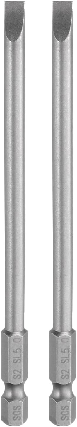 QUARKZMAN 2 Stück SL2,5 Magnetische Schlitz-Schraubendreher-Bits 2,5mm S2 Stahl Flachkopf-Schraubendreher-Bit 1/4" Schraubendreher 110mm (4,3") lang für Schrauben