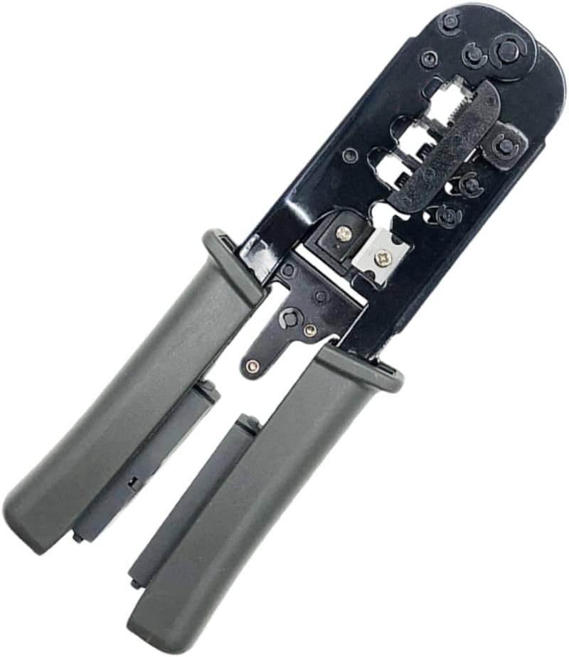 Mikikit Multifunktionale Ratschen Drahtzange mit Prüfgerät für 4p 6p 8p Rj11 Stecker aus Werkzeugstahl mit Pvc Griff Hoher Hebelwirkung und Schneller Freigabefunktion