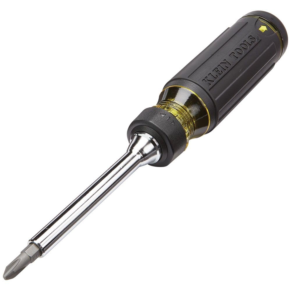 Klein Tools 32305 Ratschen-Schraubendreher 15-in-1 | Bitaufbewahrung im Griff | Cushion-Grip-Griff | PH, Schlitz, Vierkant, TORX und Kombi-Bits, Steckschlüssel 6,35 mm