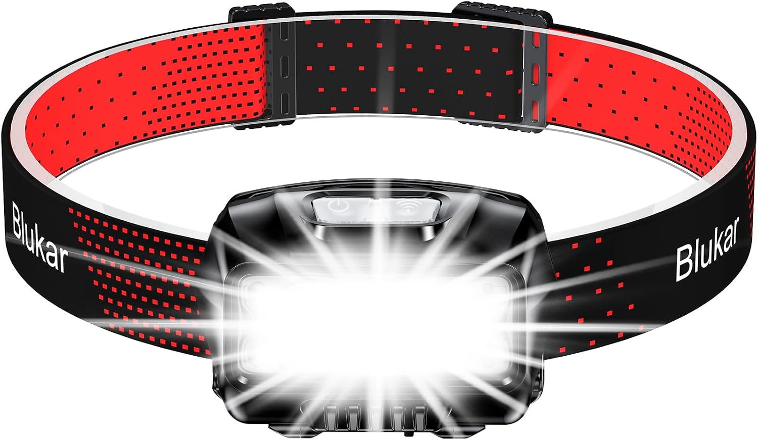 Blukar LED Stirnlampe Aufladbar, Stufenlos Dimmbar Kopflampe mit Rotlicht
