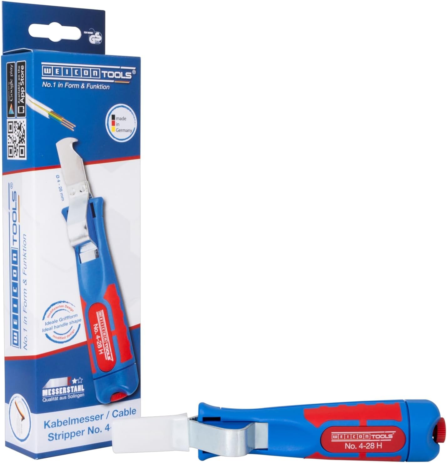 WEICON TOOLS Kabelmesser No. 4-28 H, Abisolierwerkzeug für Kabel von 4-28 mm, mit Hakenklinge, Made in Germany