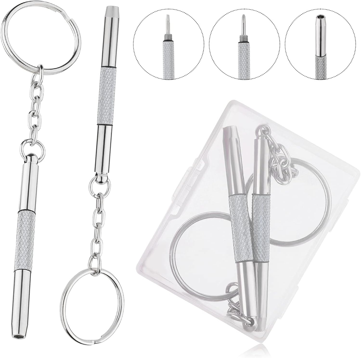 2 Stück Mini Brillen Schraubendreher, 3 in 1 Brillen-Reparatur-Set Edelstahl Screwdriver Schlüsselbund Precision Kleines Schraubenzieher für Sonnenbrillen, Schmuck und Uhren Reparatur