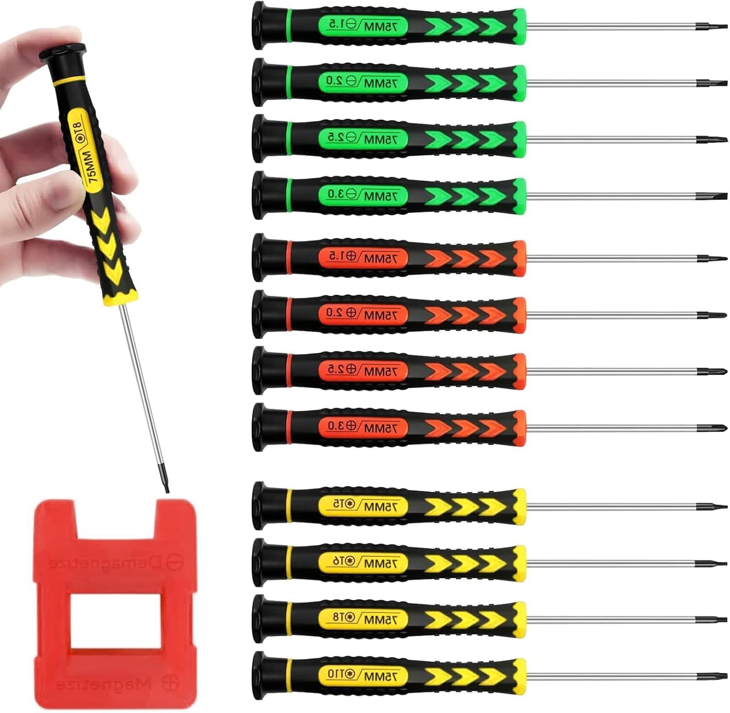 NIYATA 13 Stück Mini-Schraubendreher mit Magnetisierer, Präzisions-Schraubendreher, Kreuzschlitzschraubendreher, verwendet zum Reparieren von Brillen, Uhren, Mobiltelefonen