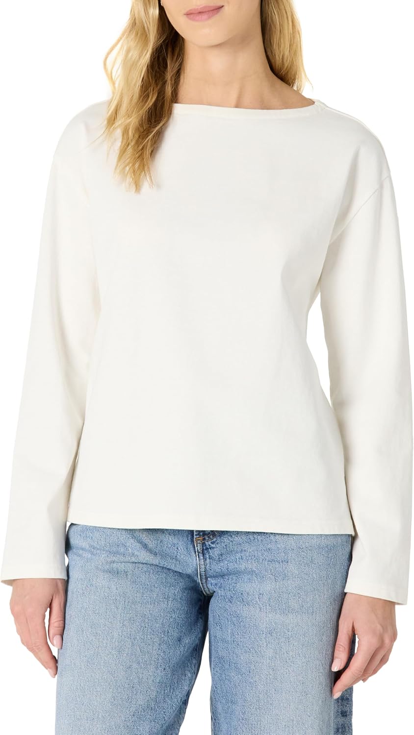 Amazon Essentials Damen U-Boot-Ausschnitt Langarmshirt aus Schwerer Baumwolle für Herbst und Winter
