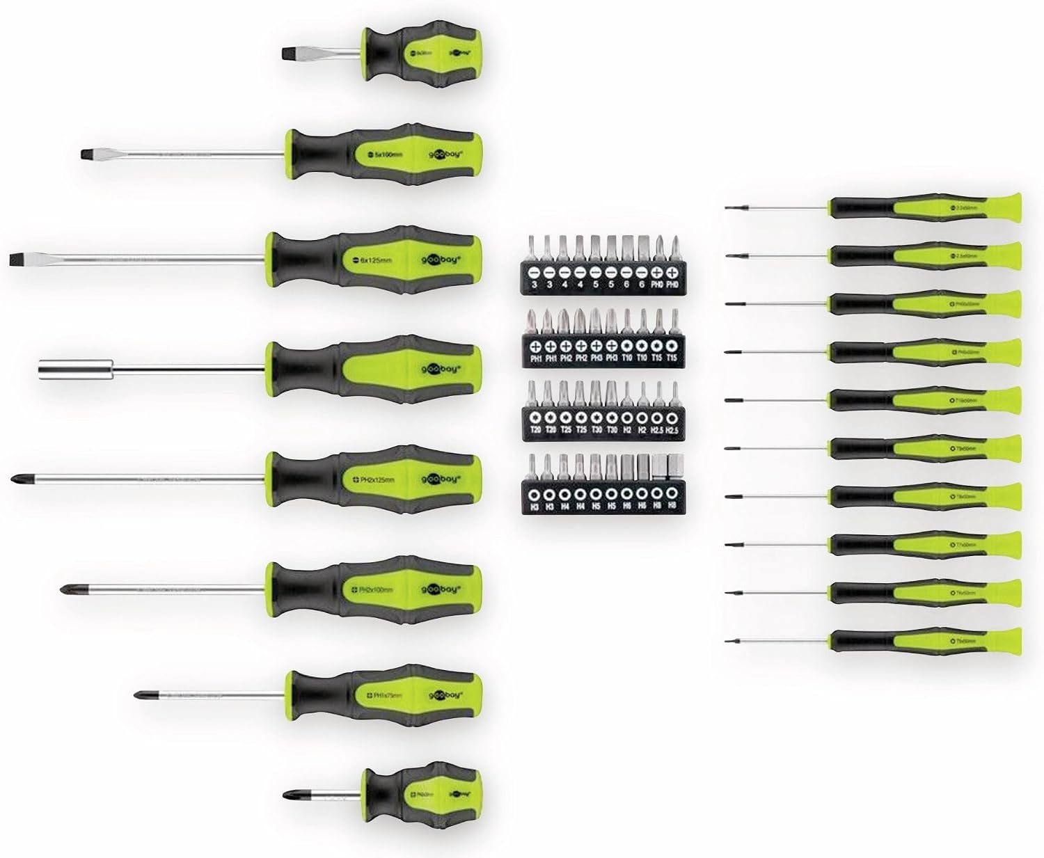 goobay Schraubendreher Set 58-teilig, Werkzeugkoffer mit magnetischen Spitzen, inkl. Bit-Set & Präzisionsschraubendreher aus Chrom-Vanadium - 74005