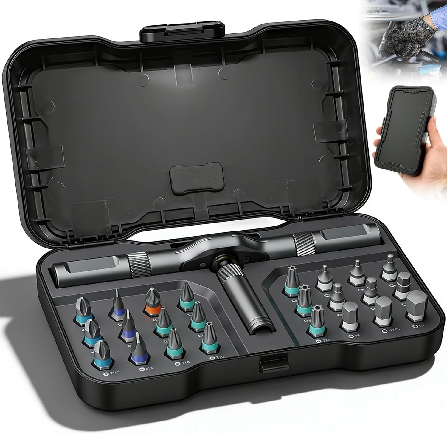 24 in 1 Ratschenschraubendreher Set mit Abnehmbarem Griff & Aufbewahrungskoffer, Ratsche Magnetisches Schraubendreher Set, Ratschen Magnetic Screwdriver Set für Möbelmontage, Elektrogerätereparatur