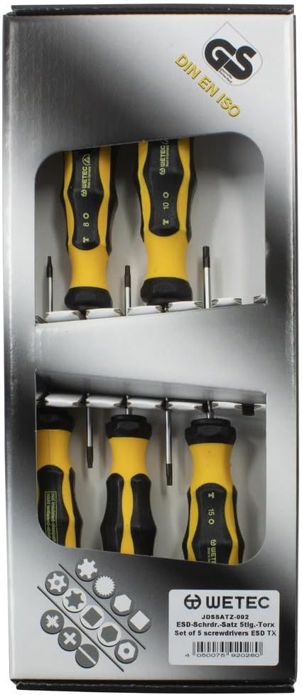 WETEC Torx-Schraubendreher-Satz, ESD, 5-teilig (Präzisionsschraubendreher-Satz ESD-Schraubendreher) Oberflächenwiderstand: 10^6-10^9 Ohm/Form: Torx