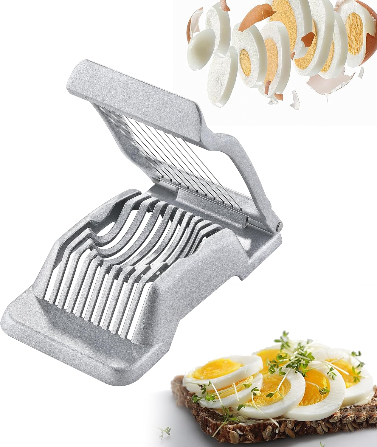 LCCOWOT Eierschneider für hart gekochte Eier, robuster Erdbeerschneider, Edelstahl-Drahtbecherschneider mit Aluminiumkörper, perfekt für Eier, Obst, Spam, Pilz und mehr