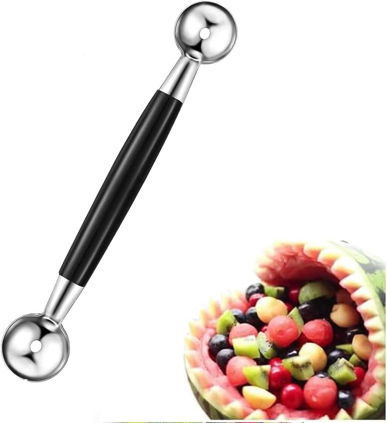 1 x doppelseitiger Melonenballer, Edelstahl, kleine Eisportionierer und kugelförmige Macaron-Form für Obst- und Dessertzubereitung