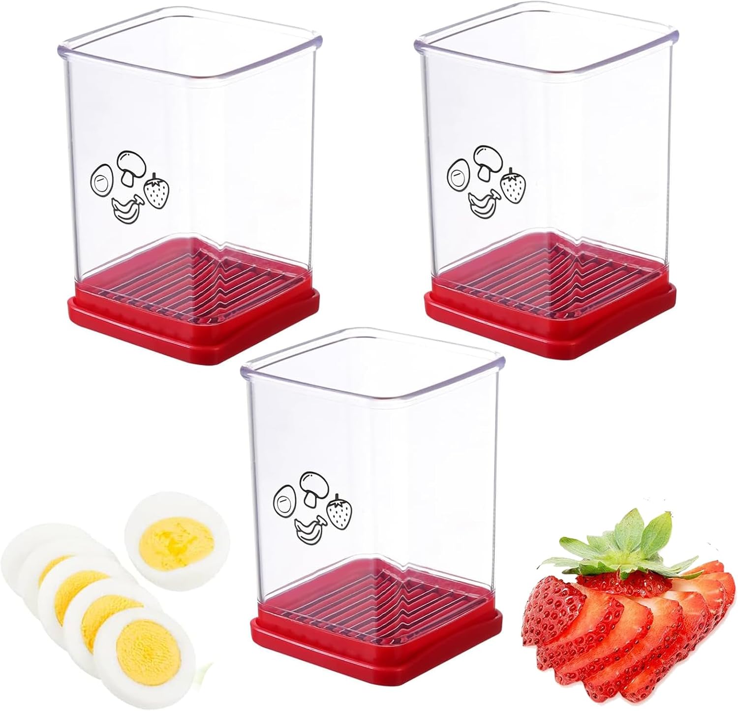Eierschneider Obstschneider, 3 Stück Cup Slicer Schnellschneider mit Druckplatte, Obst Und Gemüse Schnellschneider-Druckplatte, Multifunktionaler Eierschneider für Obst und Gemüse