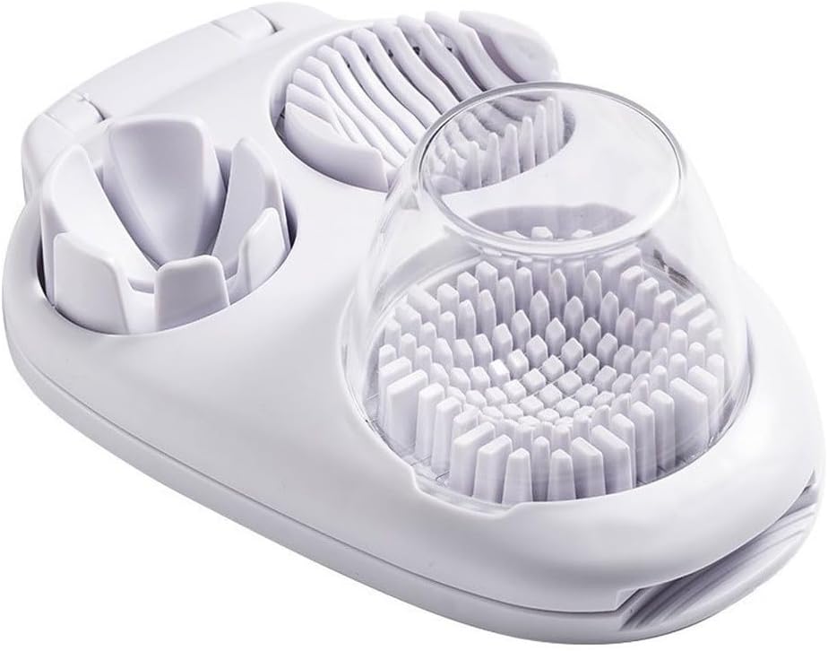 Eierschneider 3-in-1 Für Hartgekochte Eier, Obst & Pilze – Vielseitiges Schneidwerkzeug Mit Ergonomischem Druckmechanismus, Leicht Zu Reinigen, Kompakt, Weiß