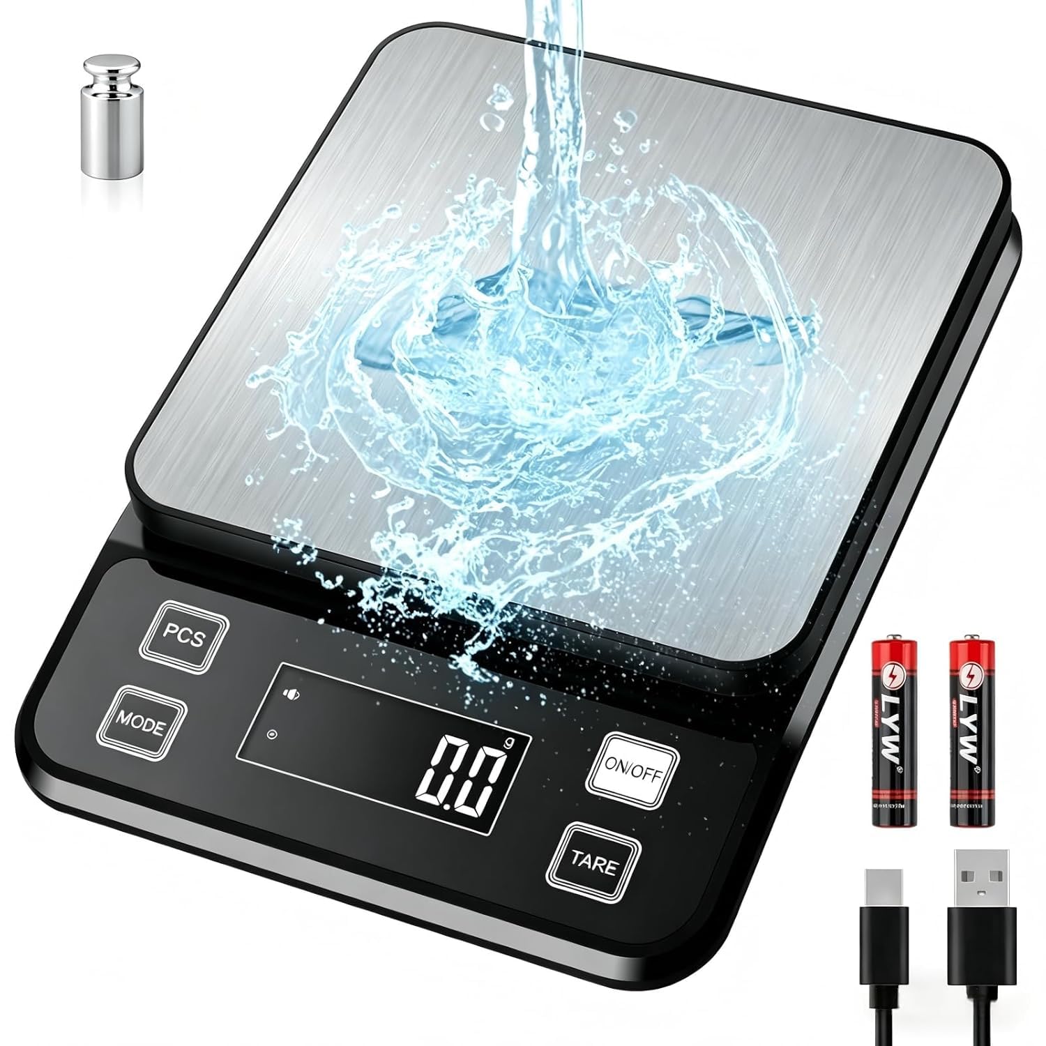Diyife Balances de Cuisine Entièrement Étanche, 10kg, IPX67 & Rechargeable