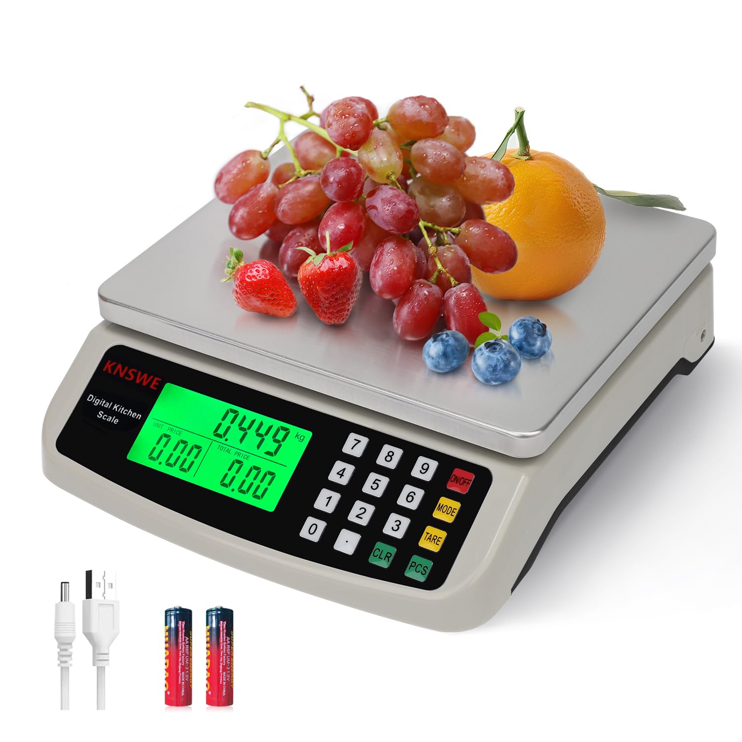 Balance de Cuisine Professionnelle 40kg Grande Balance Alimentaire Electronique Numérique de Précision 1g Acier Inoxydable et Comptage Tare Fonction Balance Aliments pour Charcuterie 5 Unités