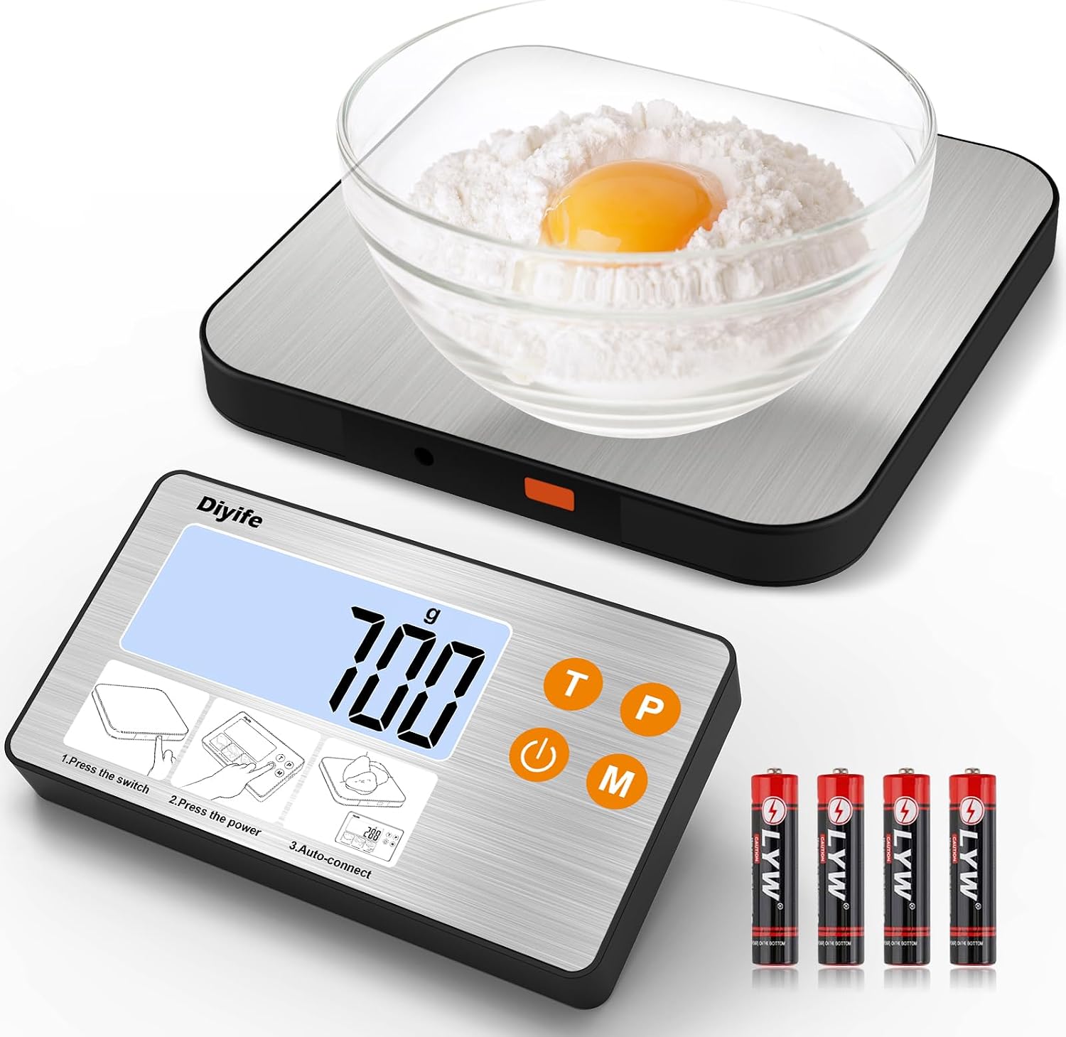 Diyife Balances de Cuisine 15KG avec Affichage Divisé, Écran LCD Magnétique